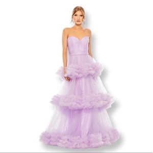 Mac Duggal Strapless Ruffle Tulle Tiered Gown Size 6